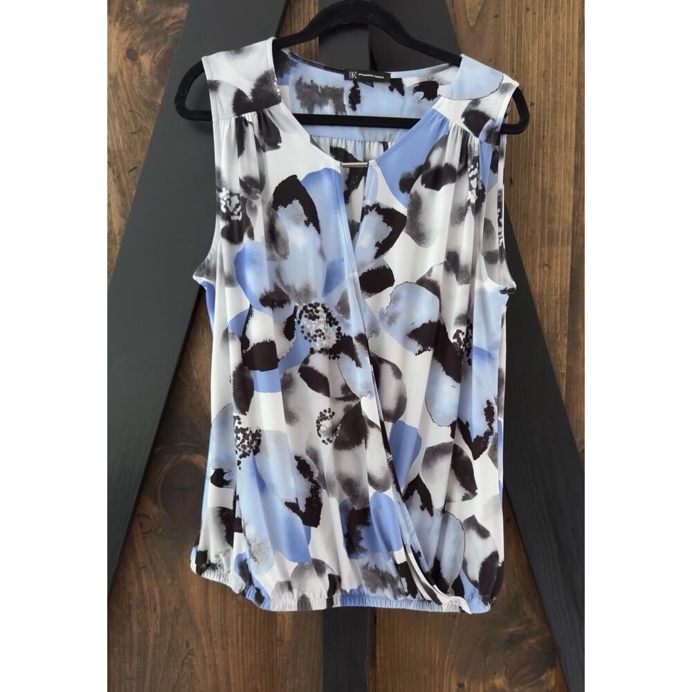 INC International Concepts Blue Black White Sleeveless Wrap Top Size XXL 2XL